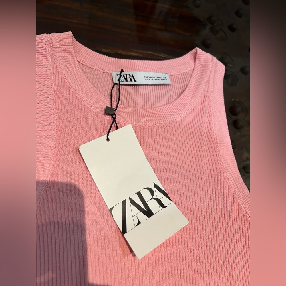 ZARA Ribbed Sleeveless Tank Top Pink Sz M NWT - Picture 2 of 5